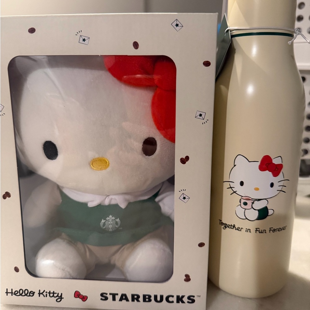 Starbucks Hello Kitty Barista Plush & 20 oz Water Bottle